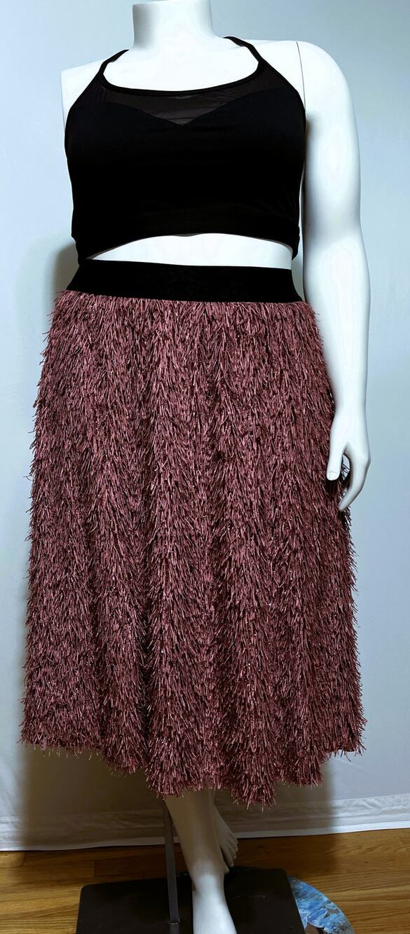 LuLaRoe Skirt 2XL NWOT Mauve Rose Pink Tinsel Fringe Shimmer Elastic Waist Plus